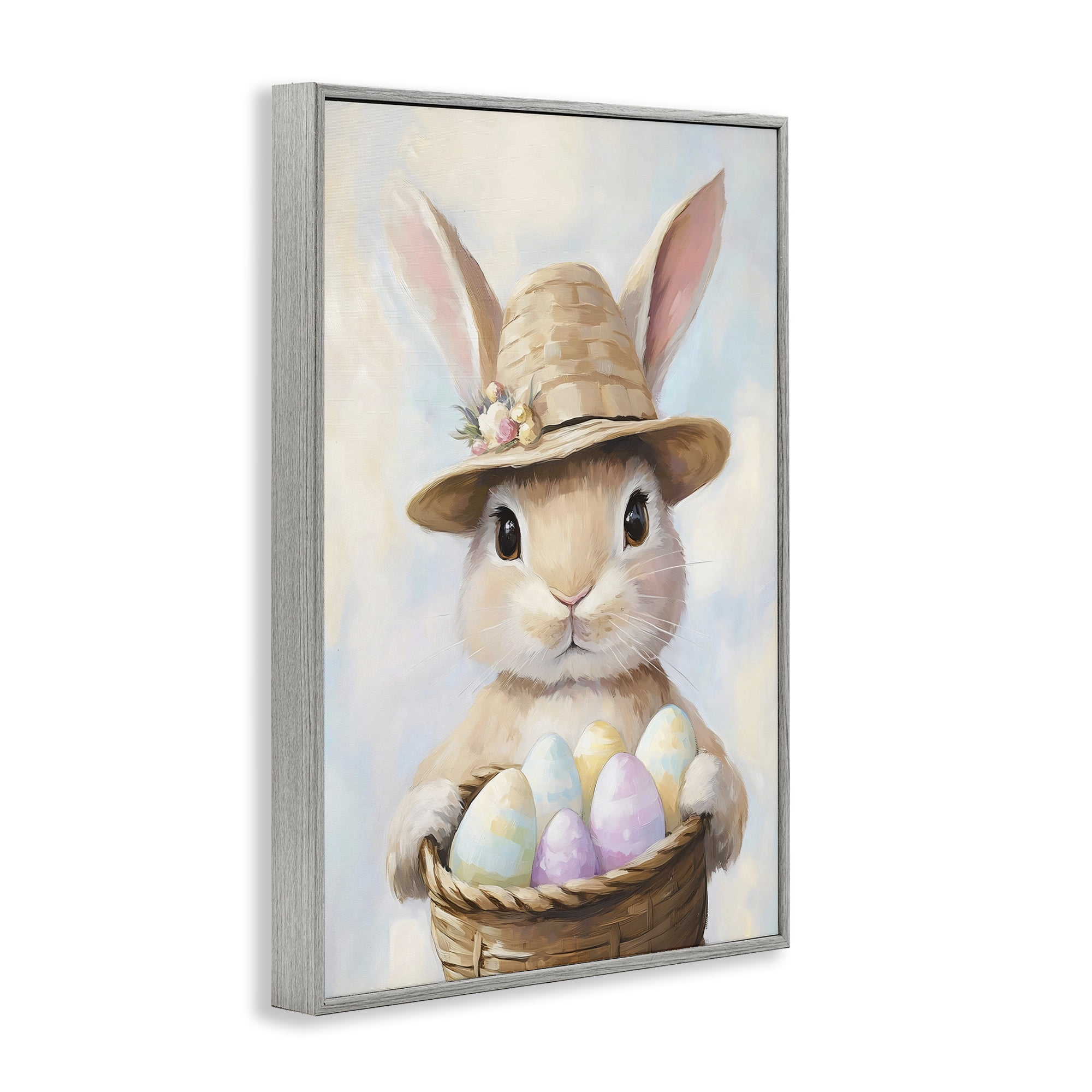 Stupell Industries Bunny with Easter Egg Basket Gray Framed Giclee Art, design by The Prints Vibe