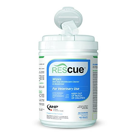 Rescue One-Step Disinfectant Cleaner & Deodorizer Wipes, 6x7 inch (160 Wipes)