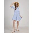 thumbnail image 5 of Womens Striped Button Down Midi Shirt Dress Casual Loose Cuffed Long Sleeve Mid Long Dresses Blue XL, 5 of 9