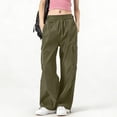 thumbnail image 2 of Hurxie Women's Cargo Pants Baggy Parachute Pants Joggers Y2k Trendy Stretchy High Waist Wide Leg Trousers with Pockets Army Green,XL, 2 of 7