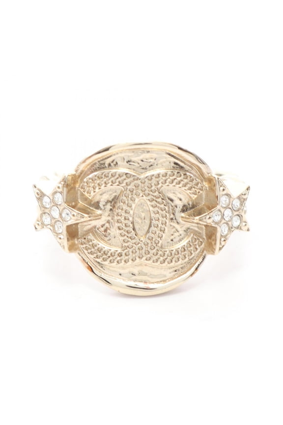 Pre-Owned Chanel Coco Mark Star Ring - Gold Plated (GP) with Rhinestones Women's Tone/Clear Tone