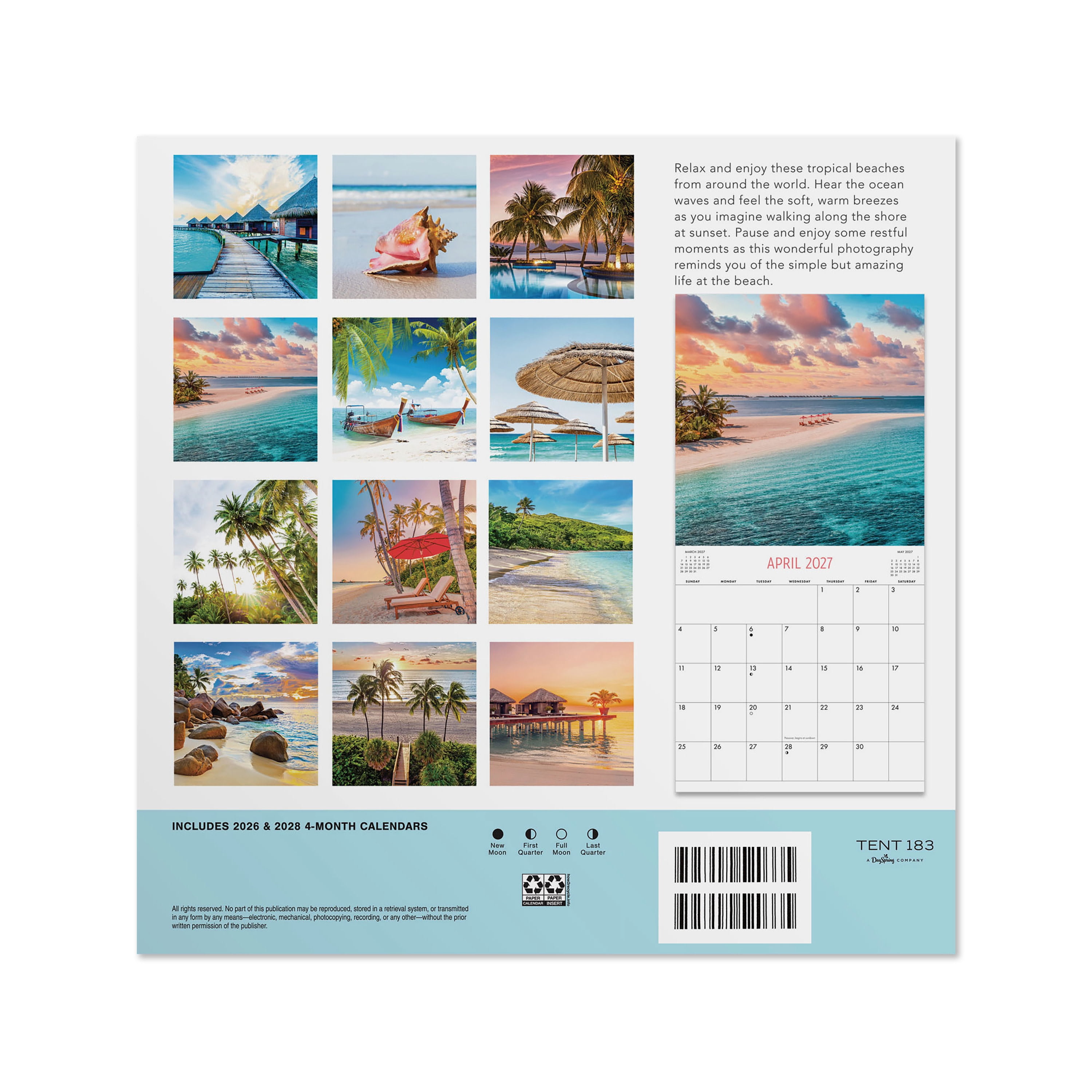 2027 Tropical Getaways Calendar 12x12 January-December Gridded