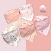5pcs/Lot Baby Bibs Bandana Bib Burp Cloth Print Animal Triangle Cotton Baby Scarf Meal Collar Burp Baby Accessories Saliva Towel Pink