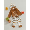 thumbnail image 3 of Wassery Baby Boy 3Pcs Halloween Outfits Long Sleeve Letter Print Romper Tops+ Pumpkin Print Pants + Hat Set 3 6 12 18 Months Infant Boy Fall Clothes, 3 of 7