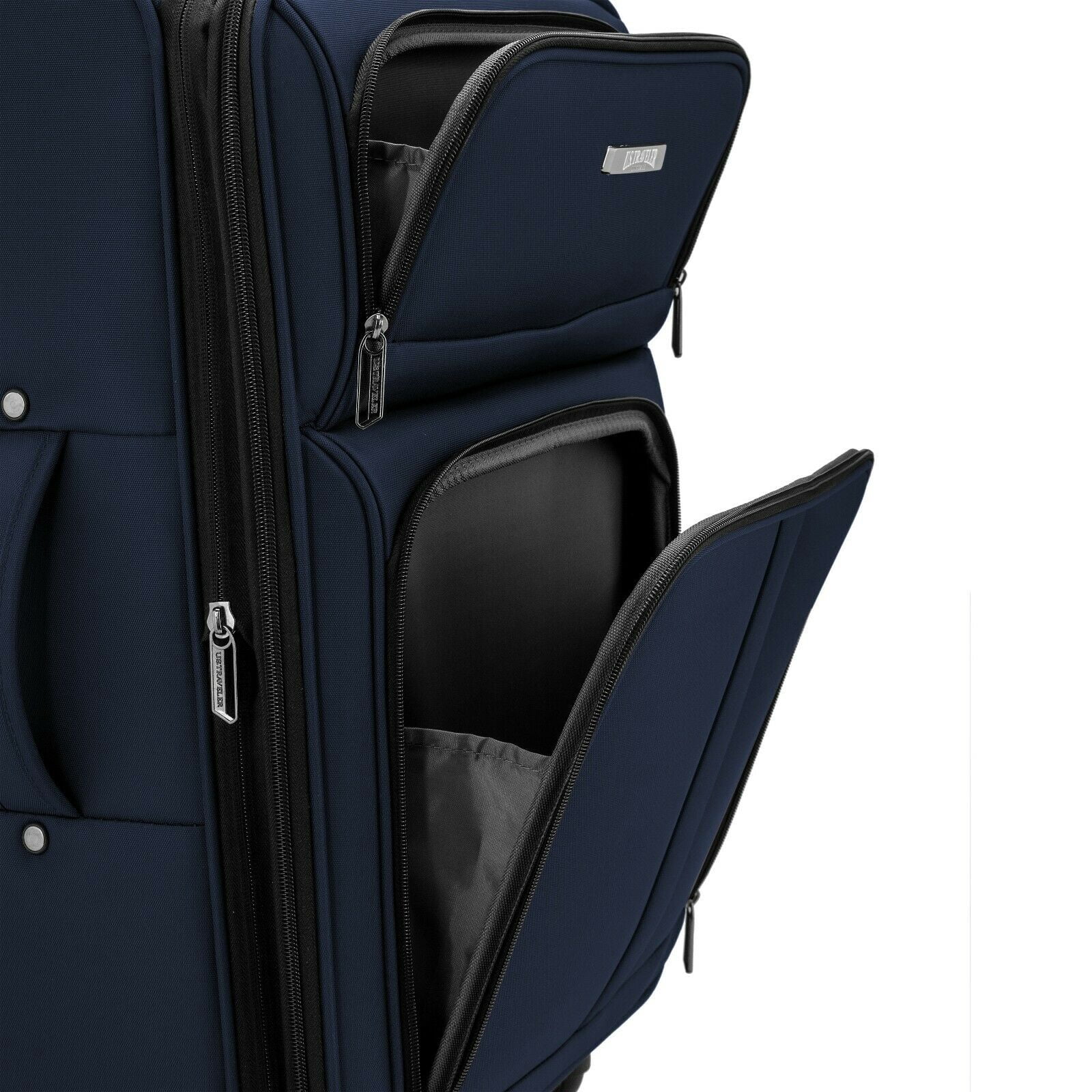 U.S. Traveler Anzio Softside Expandable Spinner Luggage, Navy, 26" Checked Medium