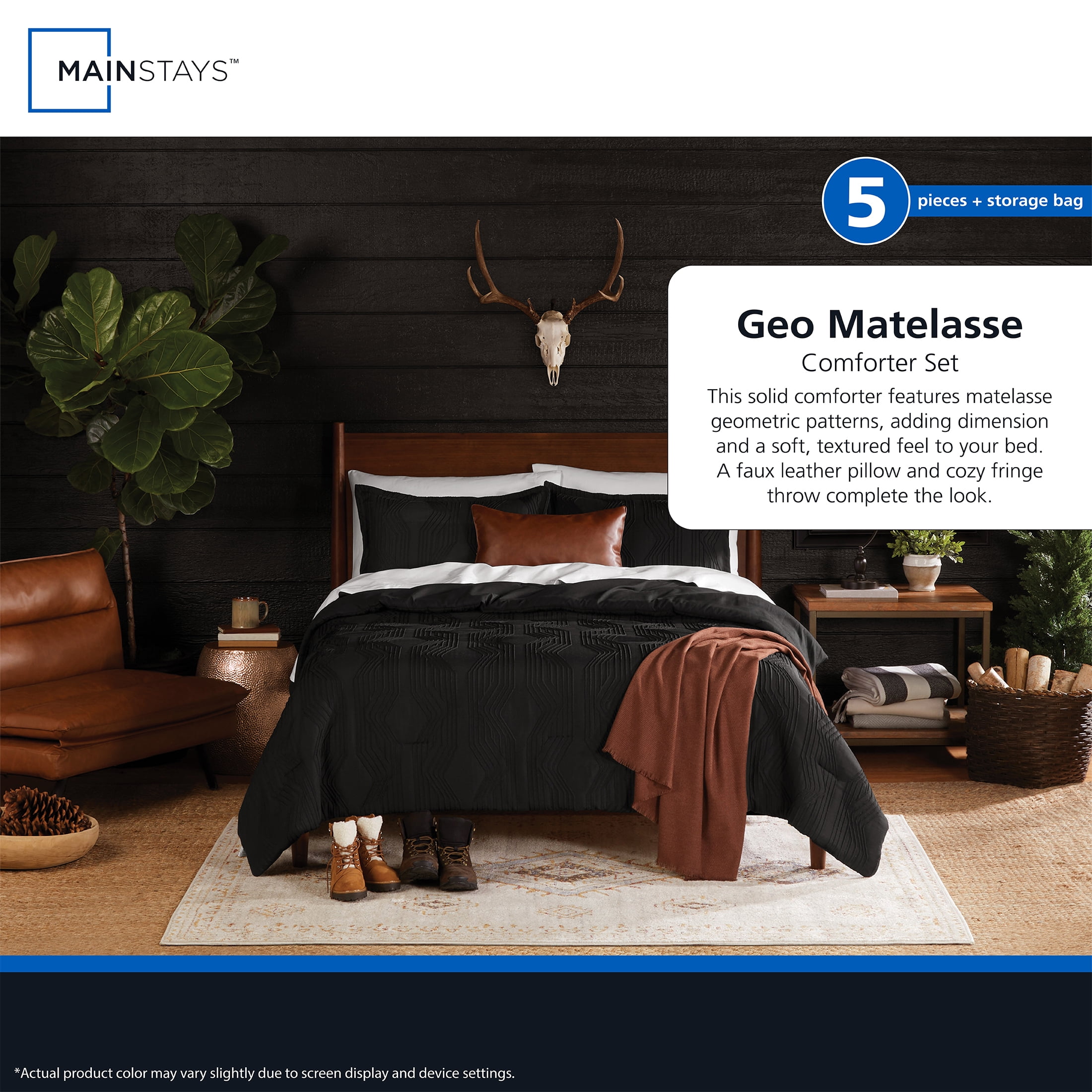 Mainstays Geo 4-Piece Black Comforter Set, Twin/Twin XL