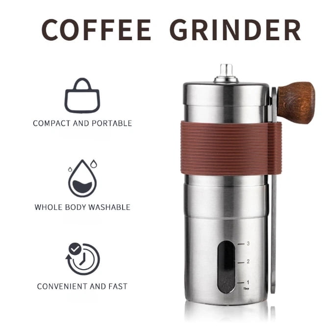 Manual Coffee Grinder with Conical Burr - Adjustable Stainless Steel Hand Crank Grinder for French Press, Espresso, Travel Camping
