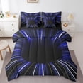 thumbnail image 1 of Black Light Navy Blue Bed in a Bag Queen Comforter Set 7 Piece,3D Black Hole Abstract Geometric Bedding Sets,Modern Striped Circle Swirl Sheet Set,Geometry Stripes Line Bed Set, 1 of 6