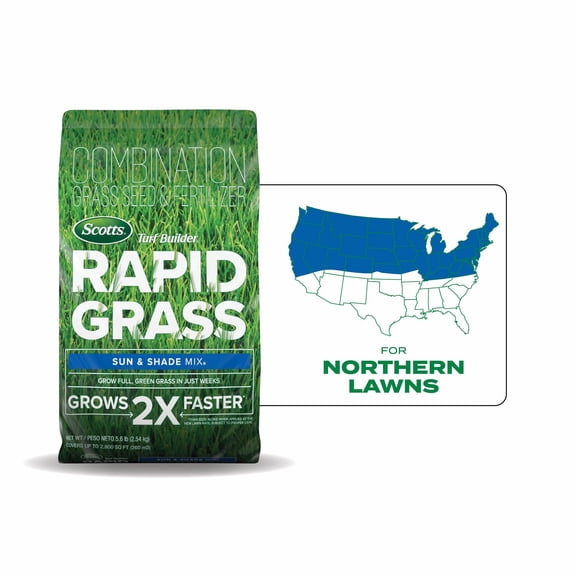 Scotts Turf Builder Rapid Grass Sun and Shade Mix, Grass Seed and Fertilizer, 5.6 lbs.