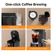 Coffee Maker, 2 in 1 Single Serve Brewer Compatible with K Pods & Ground for Men and Women, 6-24oz and 2-4 Mins Rapid Brew, Compact Coffee Machine for Kitchen Office RV Camping-Black