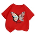 thumbnail image 5 of Landzoo Toddler Girls Shirt Butterfly Print Short Sleeve Crew Neck Tees Summer Breathable Girls T-Shirt Size 2-4 Years Red, 5 of 5