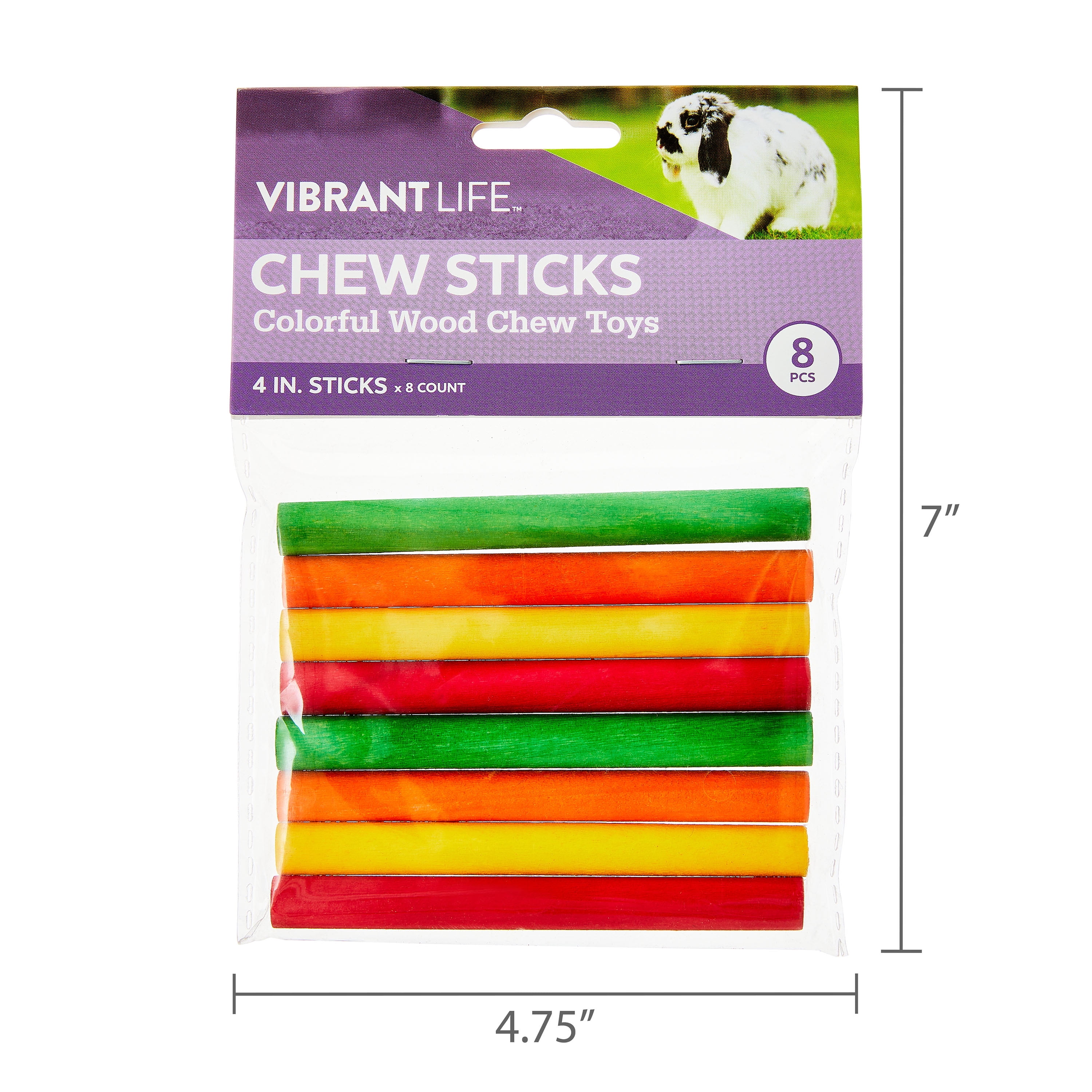 (2 pack) Vibrant Life Colorful Wood Chew Sticks for Small Animals, 4", 8 Count