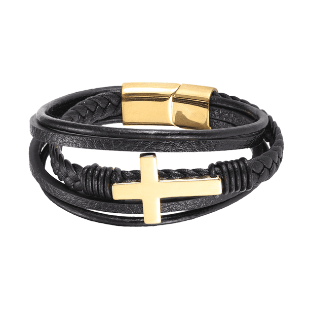 Jumpingount de cuero para hombre de moda de acero inoxidable con diseño de múltiples capas estilo cruzado regalo clásico para hombre Ropa, zapatos y accesorios Miscelánea Oro
