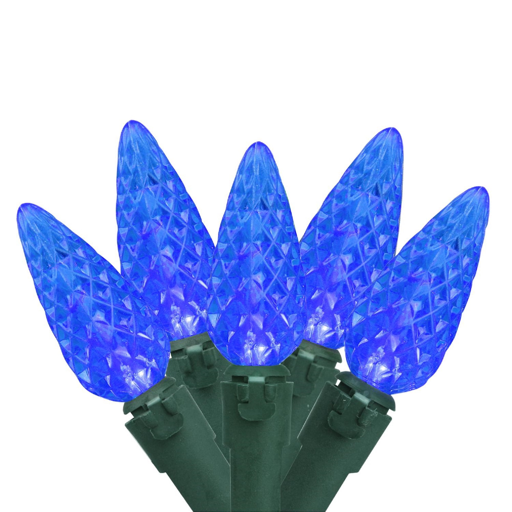 70 Blue Faceted LED C6 Christmas Lights 22.6 ft Green Wire Walmart