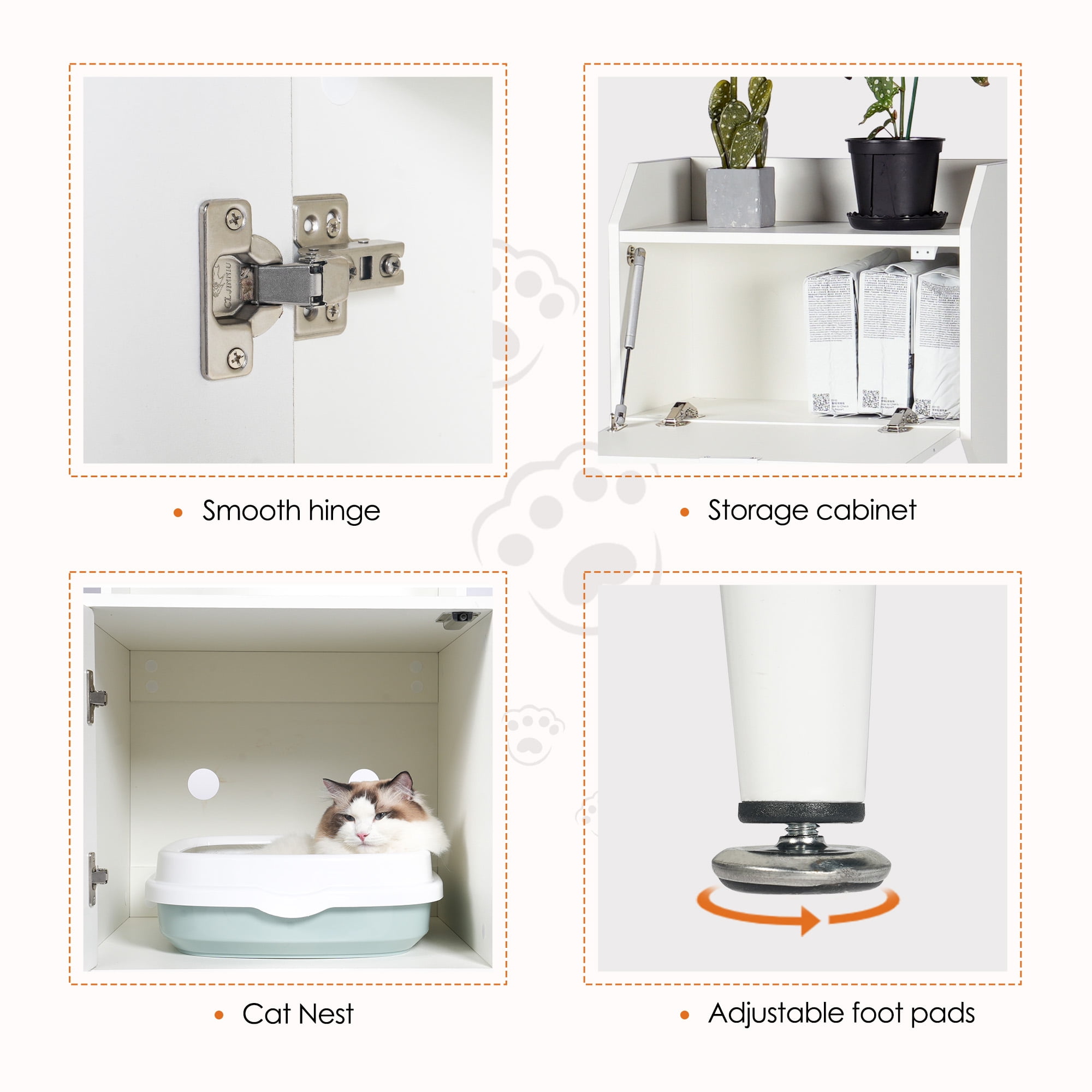 Kadyn 53" Wooden Cat Litter Box Enclosure Furniture with Shelves, Large Hidden Litter Box Cat House Washroom, White