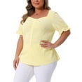 thumbnail image 4 of Agnes Orinda Women's Plus Size Gingham Tops Plaid Sweetheart V Neck Puff Short Sleeve Button Decor Summer 1950s Blouses 3X Light Yellow, 4 of 6