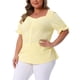 thumbnail image 4 of Blusas de mujer de talla grande Agnes Orinda con estampado de cuadros, escote en forma de corazón, mangas cortas abullonadas y decoración de botones, verano años 1950, 2X amarillo claro, 4 of 6