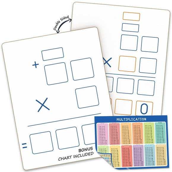 Scribbledo Dry Erase Long Multiplication Board 9""X12"" Double Sided Practice Whiteboard With 2X1 & 2X2 Digit Multiplication For Home School Classroom Kids Students Math Manipulatives Lapboard