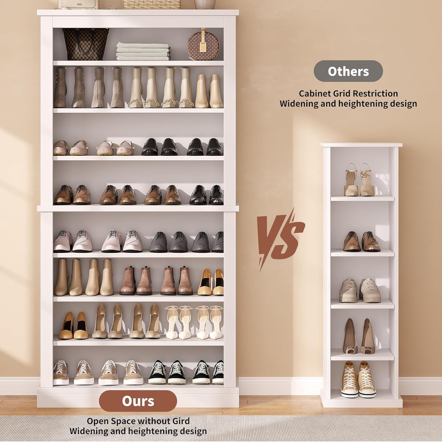 71" Tall Freestanding Shoe Cabinet, 9-Tier Adjustable Wood Shoe Rack with Open Storage for Entryway, Hallway & Small Spaces – Modern White Storage Organizer