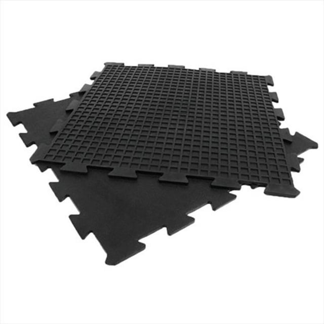 Rubber-Cal Armor Lock Interlocking Rubber Mat - Black, 4 Pack, 24 x 24 x 0.38 in.