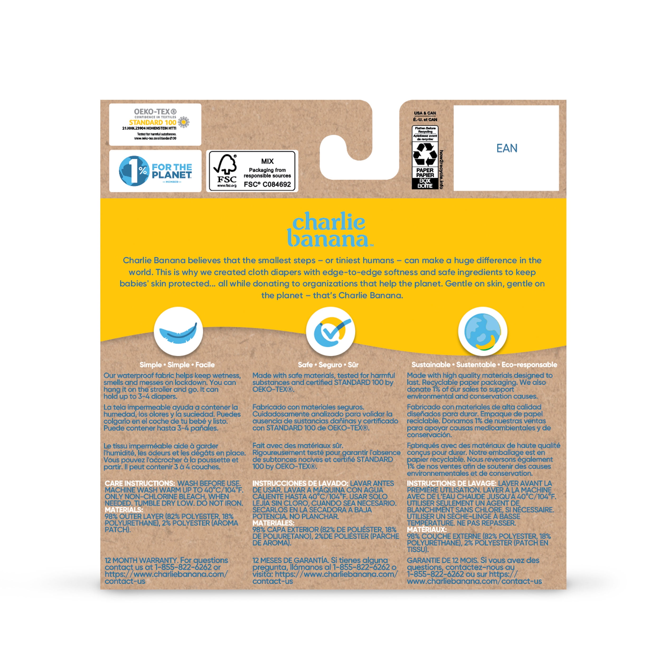 Charlie Banana Waterproof Reusable Tote Bag for Diapers and Swimwear, Multi-Color CB Leaf - 1 Pack - Unisex