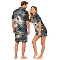 thumbnail image 4 of IYYVV Halloween Silk Satin Matching Pajamas Sets Couple Button Down Nightwear Women & Men Short Sleeve Trendy Ghost Sleepwear Goth Purple S, 4 of 5