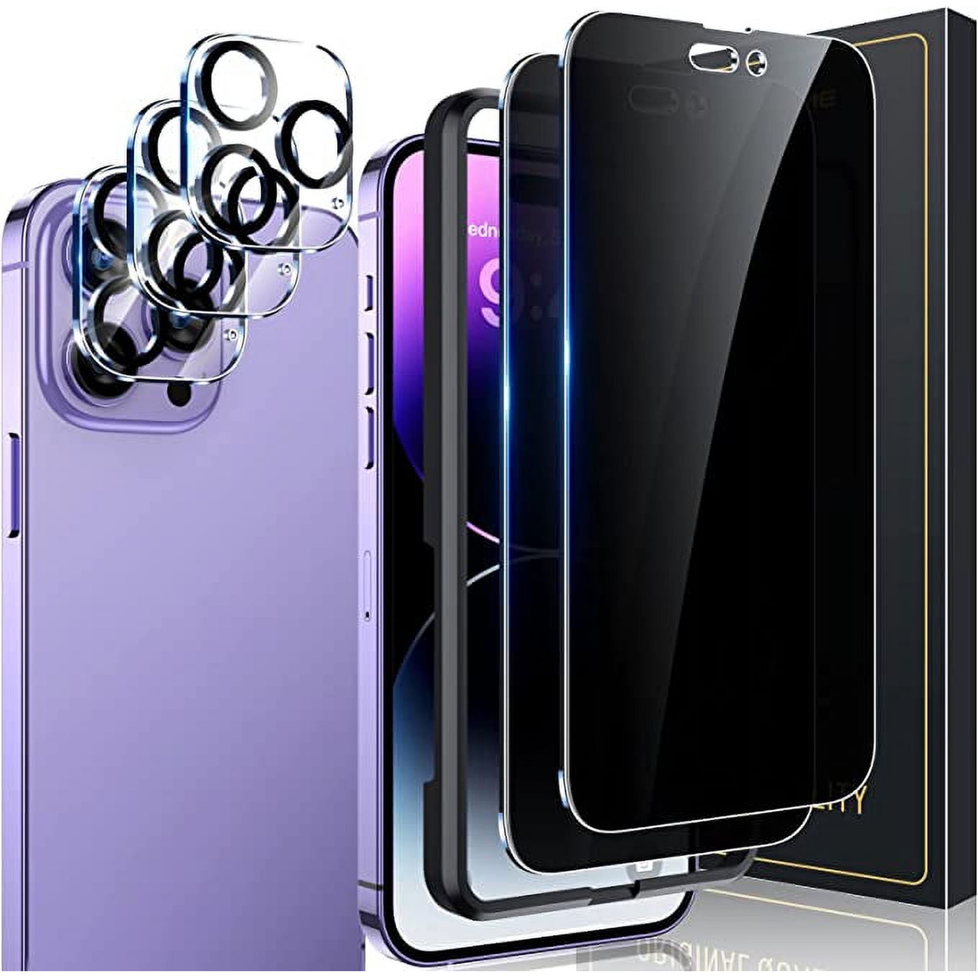 Entronix Privacy Tempered Glass Screen Protector for Apple iPhone 14 Pro Max, Camera Lens Protector with Anti-Spy Tempered Glass Film, 3-Pack