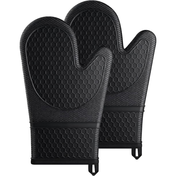 Guantes de Silicona para Horno, Juego de 2, Resistentes al Calor, con Forro Suave y Diseño Antideslizante, Esenciales de Cocina, Negro
