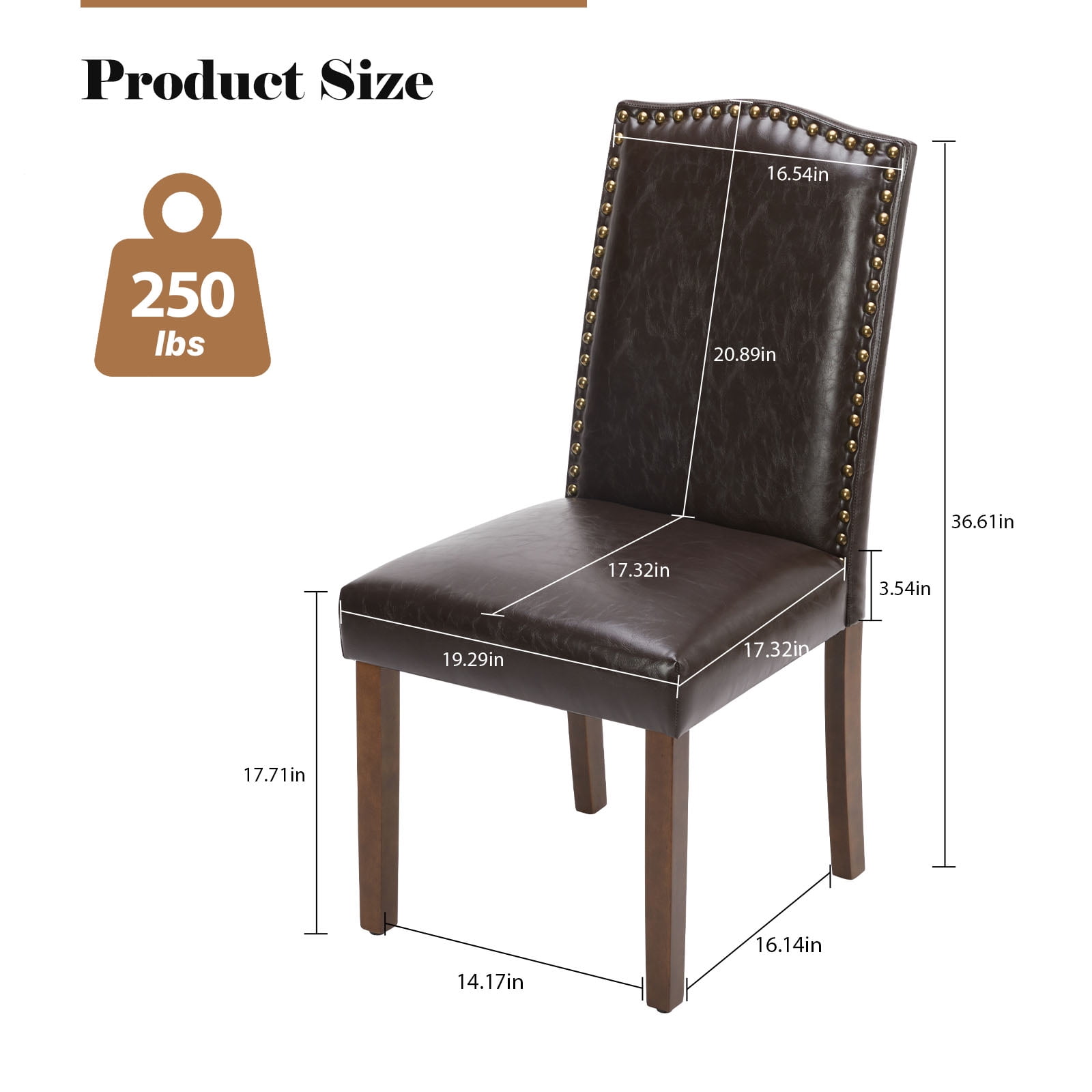 EDX Dining Chairs Set of 2, Parsons Chairs with Nailhead Trim and Wood Legs