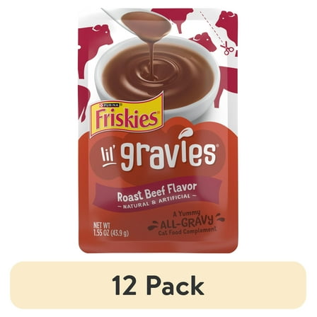 (12 pack) Purina Friskies Lil Gravies, Roast Beef Flavor Gravy, Wet Cat Food, 1.55 oz. Pouch