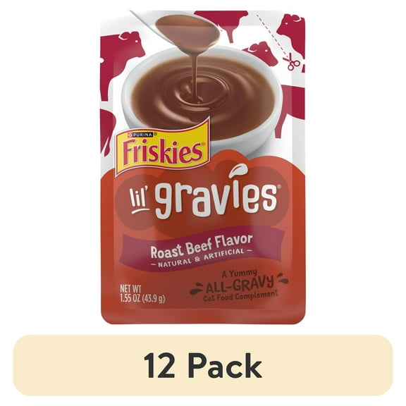 (12 pack) Purina Friskies Lil Gravies, Roast Beef Flavor Gravy, Wet Cat Food, 1.55 oz. Pouch