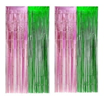 Pink and Green Party Decorations Fringe Backdrop Tinsel Curtain 2pack（3.28x6.56ft）