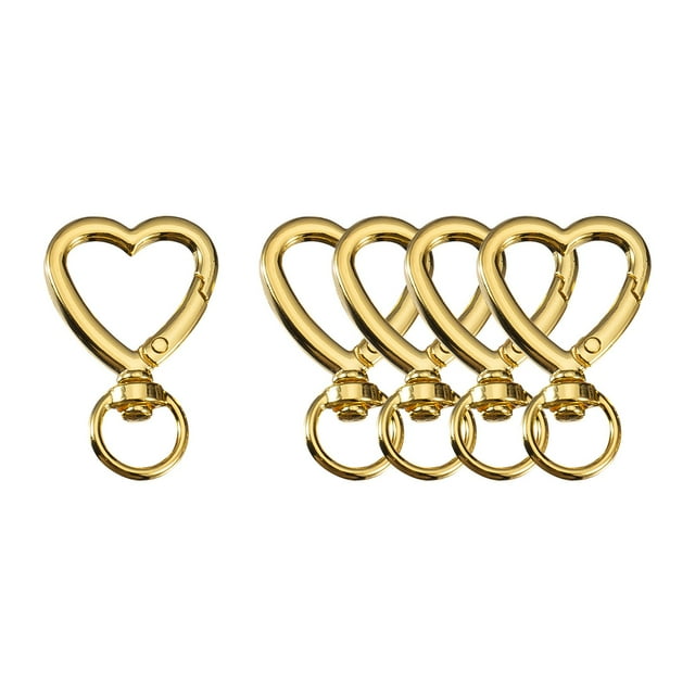 Gold Heart Shaped Keychain 5 Pieces Set Alloy Material For Bag Buckle Decoration Holiday Gift Gold Color Size 1.57 X 1.02 Inches