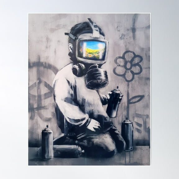 Banksy Gas Mask Boy Poster Wall Art, Modern Wall Decor For Living Room Bedroom, 24x36 UNFRAMED
