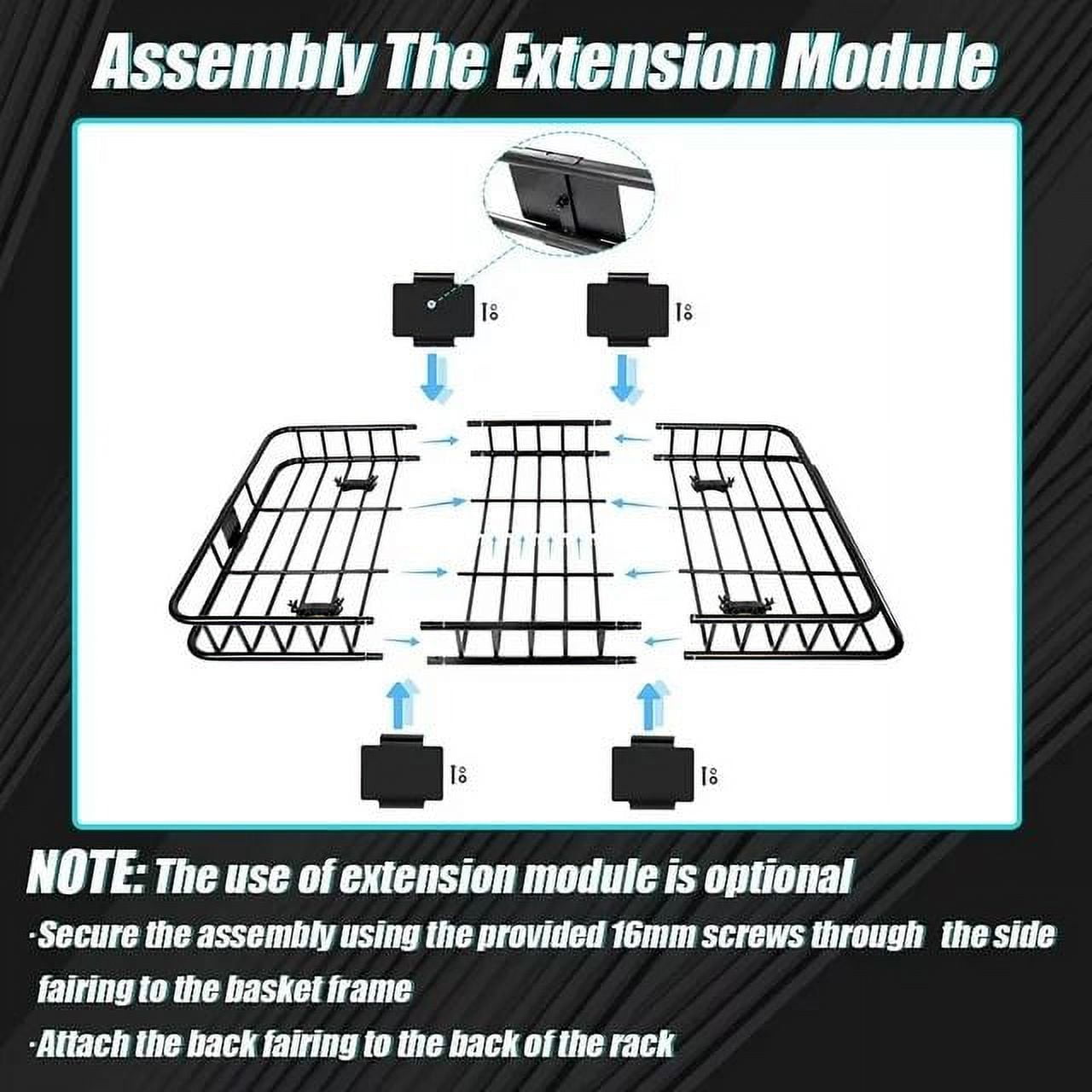 Kojem 64" Universal Roof Rack Basket, Expandable Cargo Carrier, Car Top Luggage Storage Holder, SUV 250Lbs Black