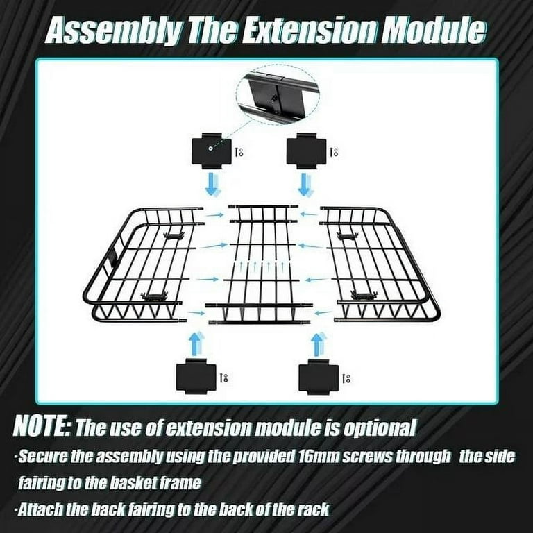 Kojem 64 Universal Black Roof Rack Cargo with Expandable Car Top Luggage  Holder Carrier Basket SUV 250Lbs