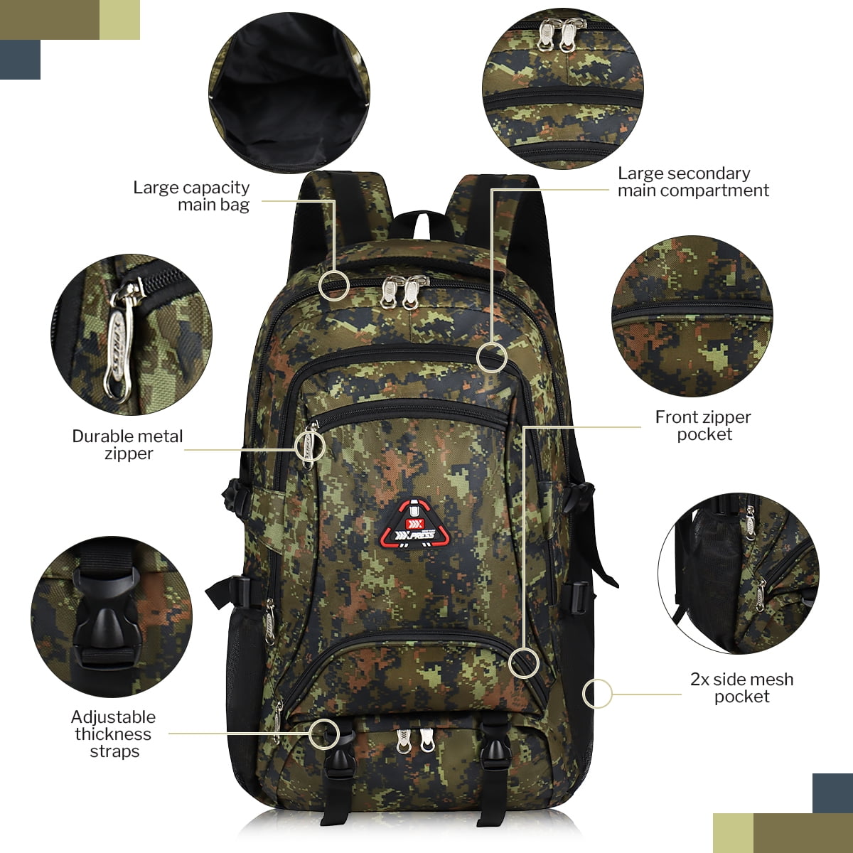 Camo Backpack for Adults, 40L Large Capacity Back Pack for Work Travel Hiking Outdoor, Army Green - BP8023