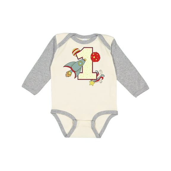 Inktastic 1st Birthday Outer Space Theme Boys or Girls Long Sleeve Baby Bodysuit
