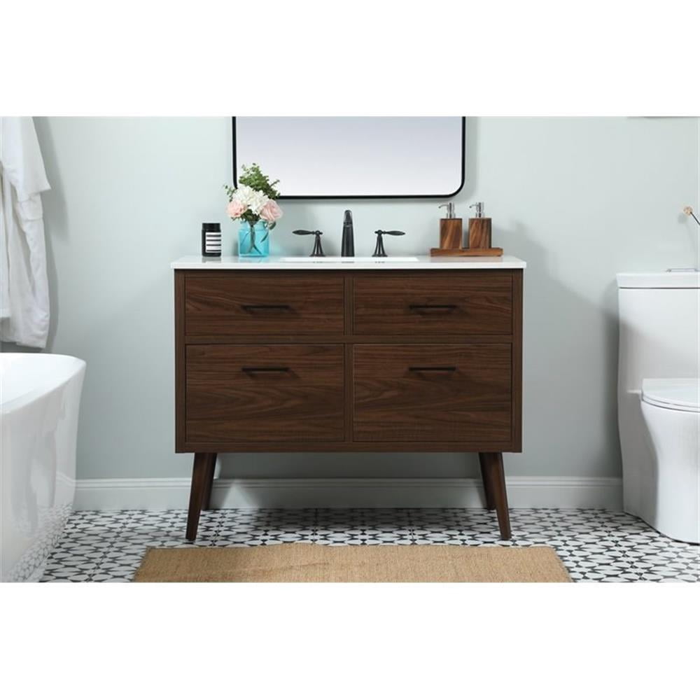 Elegant Decor Boise 42" Aluminum MDF Single Bathroom Vanity in Walnut