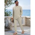 thumbnail image 2 of DARING DIVA Men's 2-Piece Linen Long Sleeve Beach Sets Shirt and Pants XL Light Gray, 2 of 7