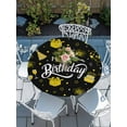 thumbnail image 2 of Round Tablecloth Happy Birthday Elastic Edge Fitted Cake Fireworks Plastic Table Cover,Waterproof Oil Proof for Dinner,Outdoor, Picnic, 45"- 54" DIA Tables Black Gold, 2 of 8