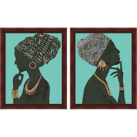 Great Art Now Graceful Majesty Turquoise Crop by Emily Adams, 2 Piece Framed Art Set Each 9.25"W x 11.25"H