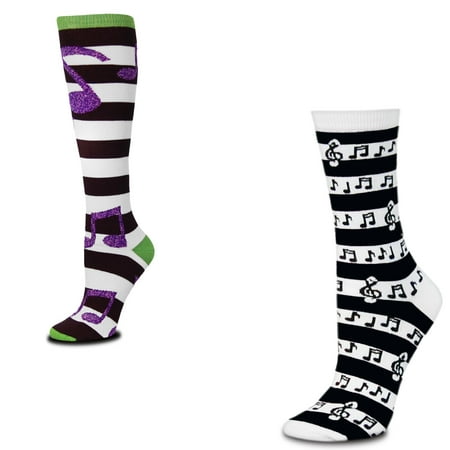 - Bundle 2 Items: Music Notes Rugby and Stripes Medium Socks