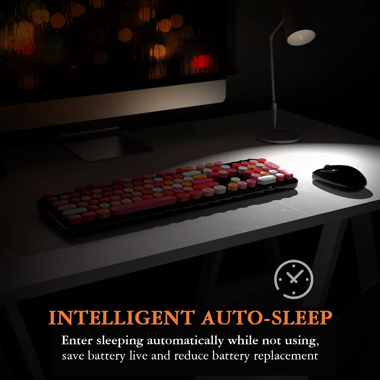 MOFII Wireless Keyboard and Mouse Combo, SWEET series, Retro Full-Size 2.4GHz Keyboard with Number Pad and Cute Wireless Mouse for PC Desktop Laptop (Black)
