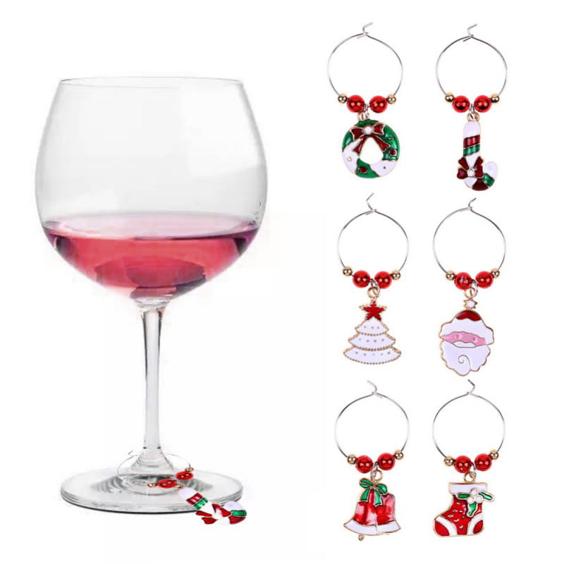 6Pcs Christmas Glass Wine Charms Markers Ring Table Decorations Gift Nice 