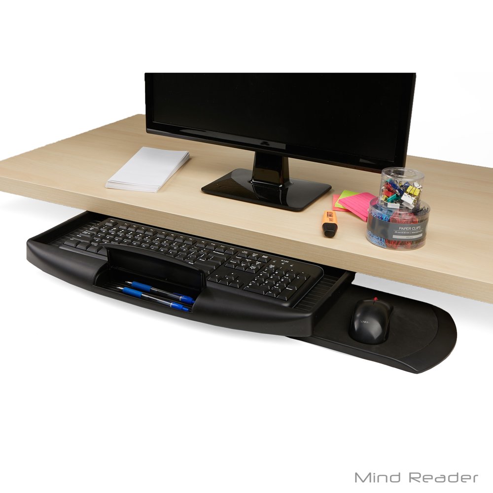 Mind Reader Under Desk Keyboard Holder Stand with Closable Writing