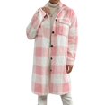 thumbnail image 2 of Aellinatey Womens Long Fleece Plaid Jacket Cozy Lapel Button Down Sherpa Shacket Fall Winter Plaid Coats, 2 of 7