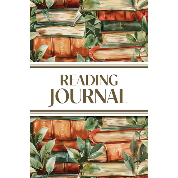 Reading Journal (Watercolour Stacked Books with Leaves): 6"x9" Book Lover's Diary; Book/Series Reviews, Reading Tracker,, (Paperback)
