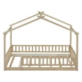 thumbnail image 6 of Twin Size House Bed for Children, Wood Montessori Bed Twin Floor Bed Frame with Fence Shaped Guardrails and Roof Design for Teens, Girls & Boys Bedroom, Natural, 6 of 7
