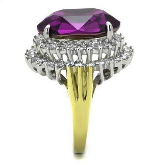 TK1892 - Two-Tone IP Gold (Ion Plating) Stainless Steel Ring with Top Grade Crystal in Amethyst
